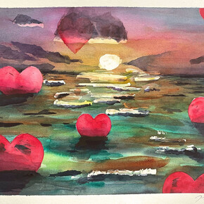 Tzu Moy,
Surrounded by Love,
2024. Watercolor on paper, 22 × 30 in | 55.9 × 76.2 cm. Courtesy of the artist and Fountain House Gallery