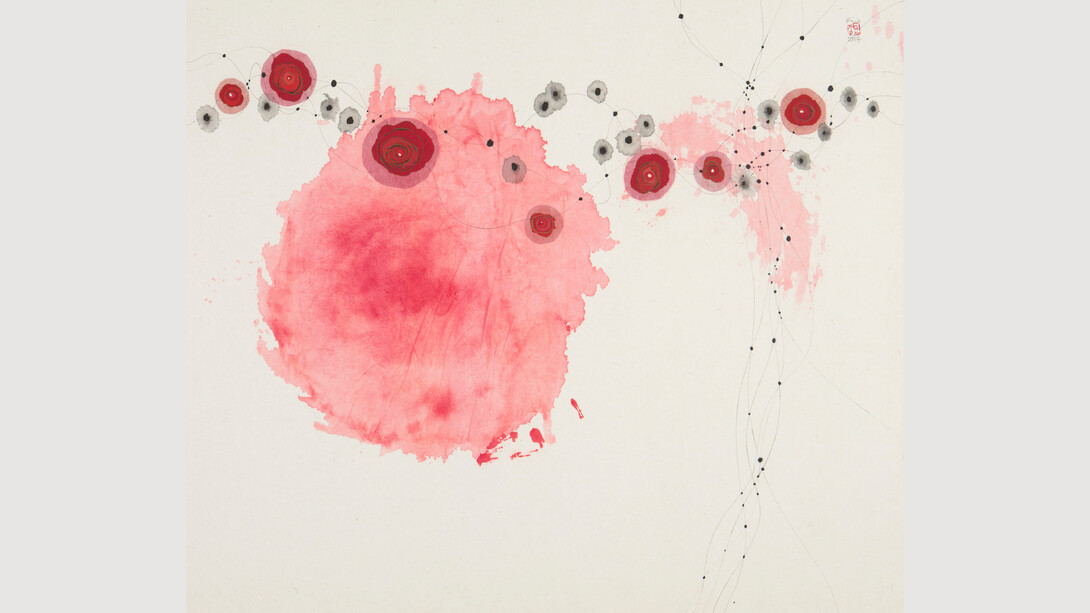 Minjung Kim, Interchange, 2014. Mixed media on mulberry Hanji paper, 75 x 86 cm (29 1/2 x 33 7/8 in.) With frame: 83.5 x 94.5 x 4.5 cm (32 7/8 x 37 1/4 x 1 3/4 in.) Courtesy of Robilant + Voena Gallery 