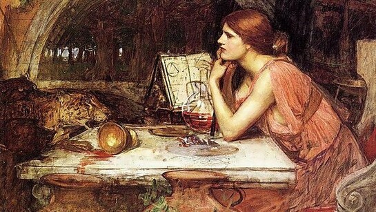 Sketch of Circe, dipinto di John William Waterhouse, 1911-1914. Circe è la dea che si mette in viaggio con Icaro verso l'isola di Eea, secondo la mitologia greca. Nonostante Dedalo fosse un mero mortale, ebbe il coraggio di dichiararsi a lei, dimostrando come, a volte, una certa dose di presunzione e fiducia verso i propri mezzi portino risultati eccezionali 