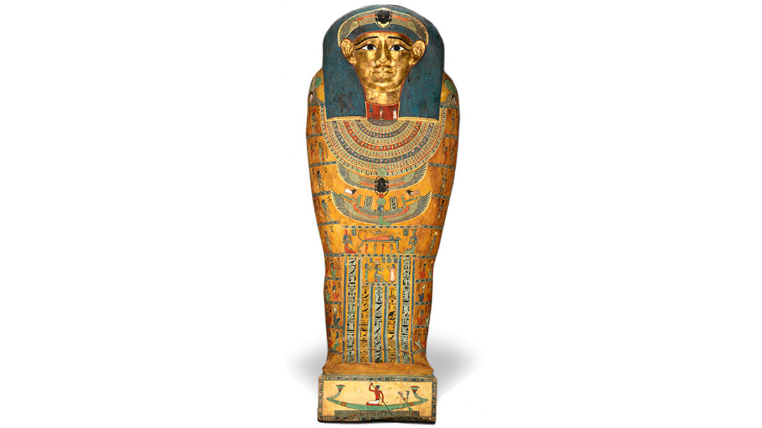 Inner Coffin of Meret-it-es, Egyptian, Late Period to Ptolemaic Period, 30th Dynasty to early Ptolemaic Dynasty, ca. 380-250 B.C.E Wood, pigment, gesso, and gilding, A (top): 6 feet 3 1/2 inches x 33 1/2 inches x 15 inches, B (bottom): 7 feet 3 inches x 32 1/2 inches x 8 1/2 inches. Purchase: William Rockhill Nelson Trust (by exchange), 2007.12.2.A,B.