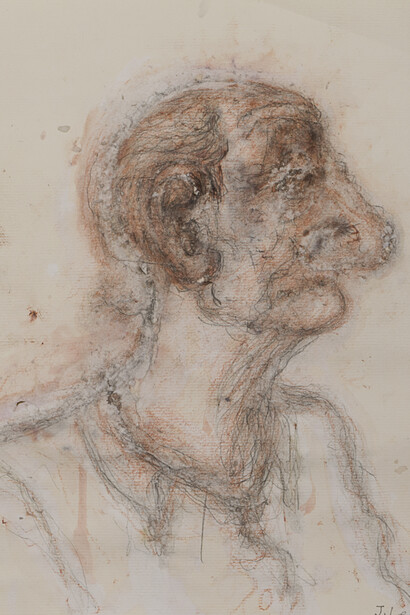 John Lees, Profile II (Man Sitting in an Armchair), 2015, graphite and ink on paper, 11 1/4 x 9 1/8 inches