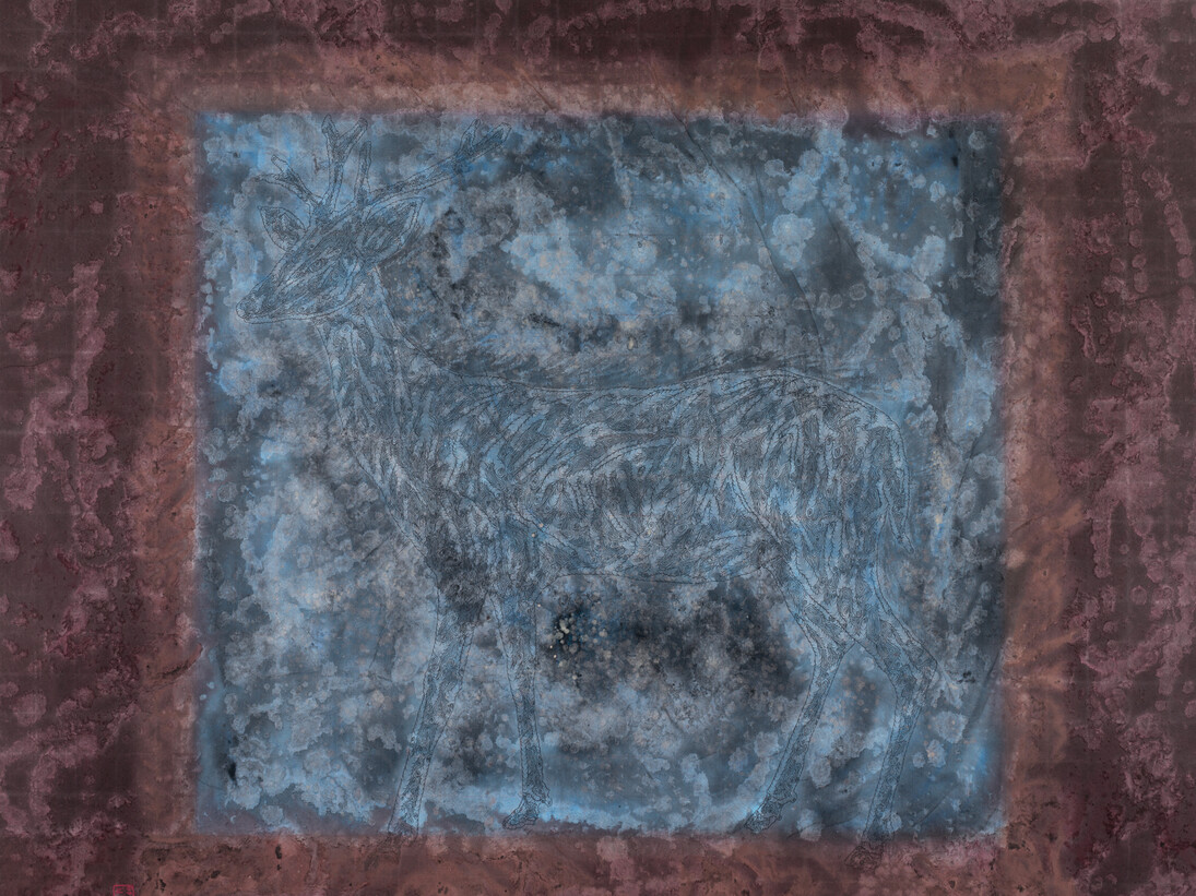 Wang Ai, Deer, 2013, 131 x 151 cm, Mixed technique on rice paper