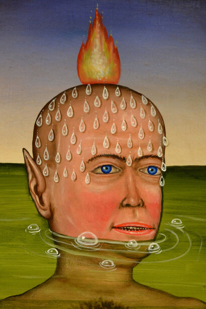 Fred Stonehouse, Swimmer, 2014. Acrylic on panel with antique frame 34x29 cm