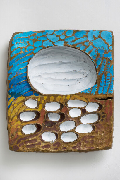 Erika Verzutti, Van Gogh with Eggs, 2015, Bronze and acrylic © The Artist; Courtesy Alison Jacques Gallery, London; Photography Michael Brzezinski
