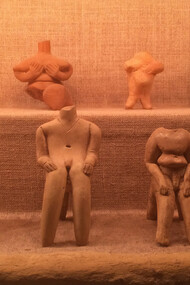 Female and male clay figurines. Thessaly. Early and Middle Neolithic period 6500 – 5300 BCE, Archaeological Museum of Volos, Greece