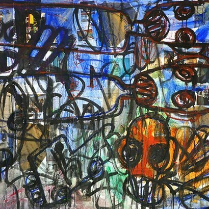 Aboudia, Homage to Ai Weiwei (detail), 55x53 in.