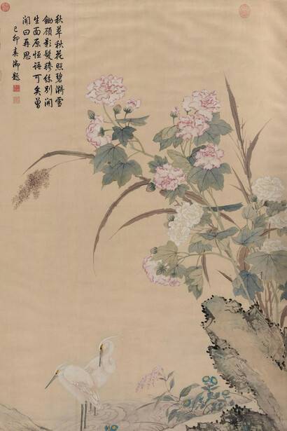 Zou Yigui, Two herons and a hibiscus flower, circa 1795. Courtesy of New Tretyakov Gallery