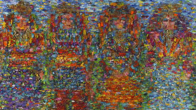 عروس هنر [Aroos'e Honar], 2017, mixed media on canvas, 200 x 300 cm 