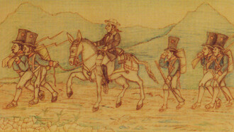 Recreación de la partida de Esteban Corti hacia México, en 1794. Fuente: «Álbum de Figueroa» (Archivo Nacional de Costa Rica)