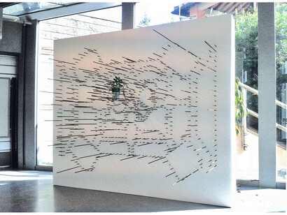 Andrea Francolino, A-Biotic, 2014, 768 irons for reinforced concrete and plant, born between concrete, 225 x 270 x 90 cm