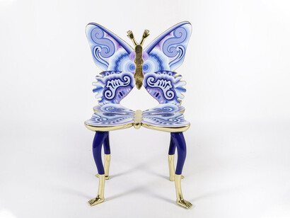 Pedro Friedeberg, Blue Butterly Chair, 2012, Painted wood and gold leaf, 35.1 x 22.9 x 17.8 in, 89 x 58 x 45 cm