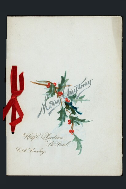 Programma Musicale Elencato; autografo firmato di H. Joslin Steward. Titolo Cena di Natale, tenuta dall’Aberdeen Hotel a "St. Paul, Minnesota, 1899