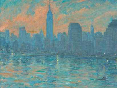 Henry Kondracki, Manhattan Twilight, oil on canvas, 25 x 28 inches