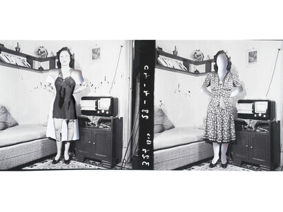 Yesmine Ben Khelil, Une femme, une chemise de nuit (I), 2015, Mixed media, 12h x 27w cm, Unique, Vintage image sourced from Beit el Bennani, courtesy of the artist and Selma Feriani Gallery