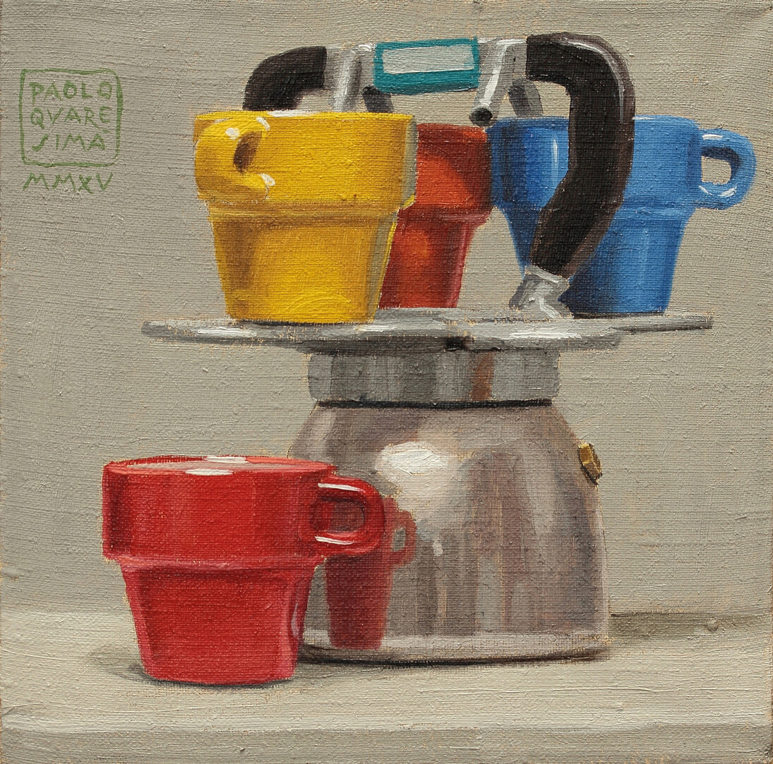 Paolo Quaresima, Caffè a colori, Olio su tela, 20 x 20 cm, 2015