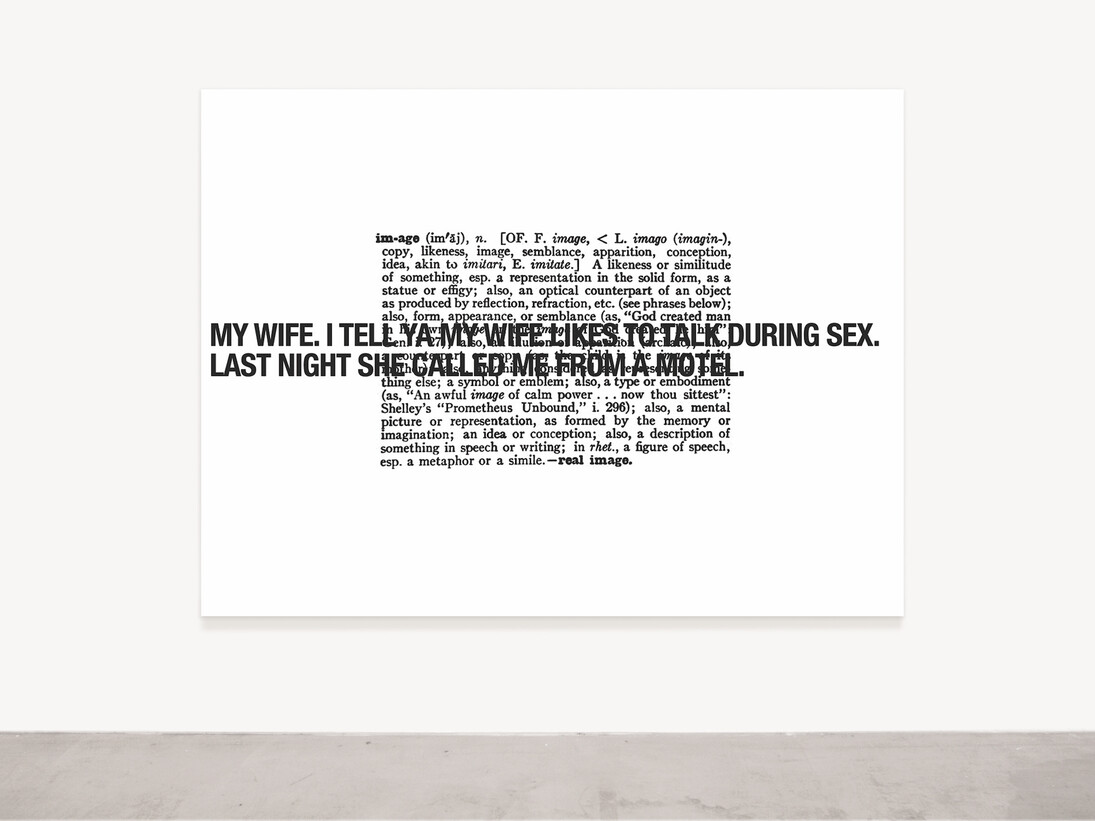 Stefan Brüggemann Untitled (Joke & Definition Painting) 2017 Inkjet print on canvas 147.3 x 196.2 cm / 58 x 77 1/4 in. © Stefan Bruüggemann Courtesy the artist and Hauser & Wirth 