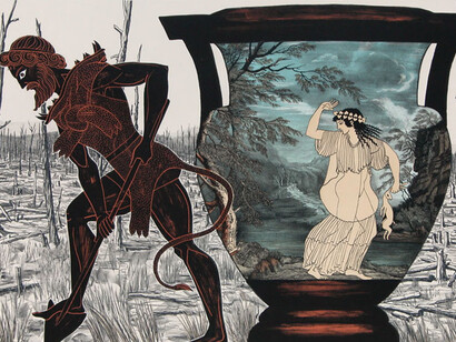 Marian Maguire, Herakles dreams of Arcadia, plate 7 from 'The labours of Herakles', 2007, c. Courtesy of Te Pātaka Toi Adam Art Gallery