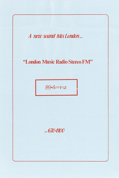 London Music Radio Stereo 89.4FM, c. 1980-89, flyer, image courtesy Stephen Hebditch
