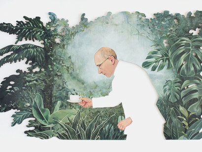 Lotta Hannerz, (Point of) convergence, 2018 Acrylic and oil on MDF, 120h x 210w cm, 47.24h x 82.68w in
