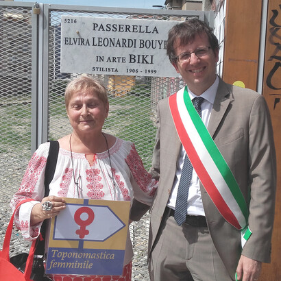 Con l’Assessore alla Cultura Filippo Del Corno durante la cerimonia d’intitolazione della Passerella Biki a Milano