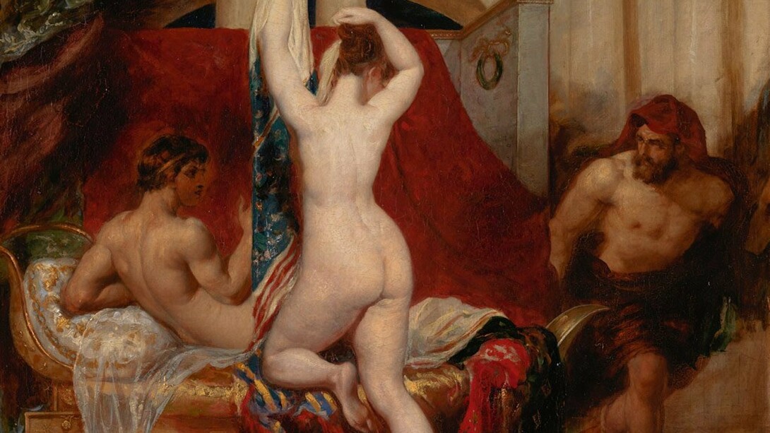 William Etty, Candaules, King of Lydia, shews his wife by stealth to Gyges, one of his ministers, as she goes to bed exhibited 1830, oil paint on canvas, 45.1 × 55.9 cm, Tate: Presented by Robert Vernon 1847, Image © Tate, London 2016. Courtesy of Art Gallery of NSW