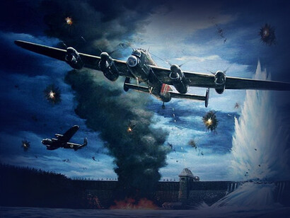 La Operación Chastise (Castigo) fue un ataque aéreo de bombardeo de precisión organizado por los aliados a las represas de la cuenca de Ruhr (arte del pintor argentino Carlos Adrian García)