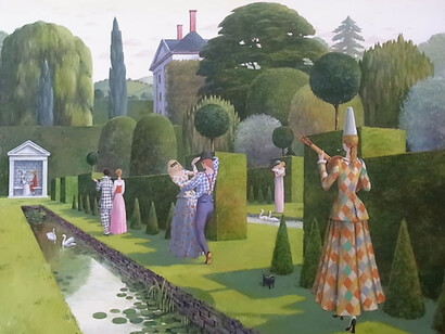Alan Parry, Water Garden Masque, Acrylic on Board, signed, 73 x 90 cm