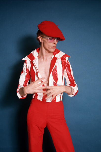 David took me by surprise when he came out in the red and white striped outfit during the 1974 photo shoot. It was different from what we expected  he would be wearing,  Los Angeles 1974