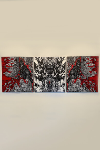 Paul Vousden, The Burkean Horizontal Sublime (2018) acrylic on board panels © The artist/East Gallery 2021