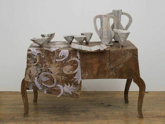 Manolo Valdés, Consola, 2013, wood, unique, 49 x 56 x 22 in. 124.4 x 142.4 x 55.9 cm © Manolo Valdés, courtesy Marlborough Gallery, New York