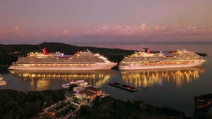 Two cruise ships in Coxen Hole, Bay Islands Department, Roatán, Honduras