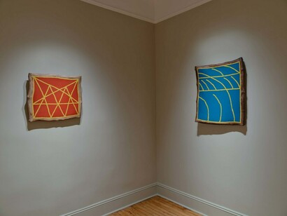 Peter Young, Stick paintings, 1970, exhibition view. Courtesy of Craig Starr Gallery 