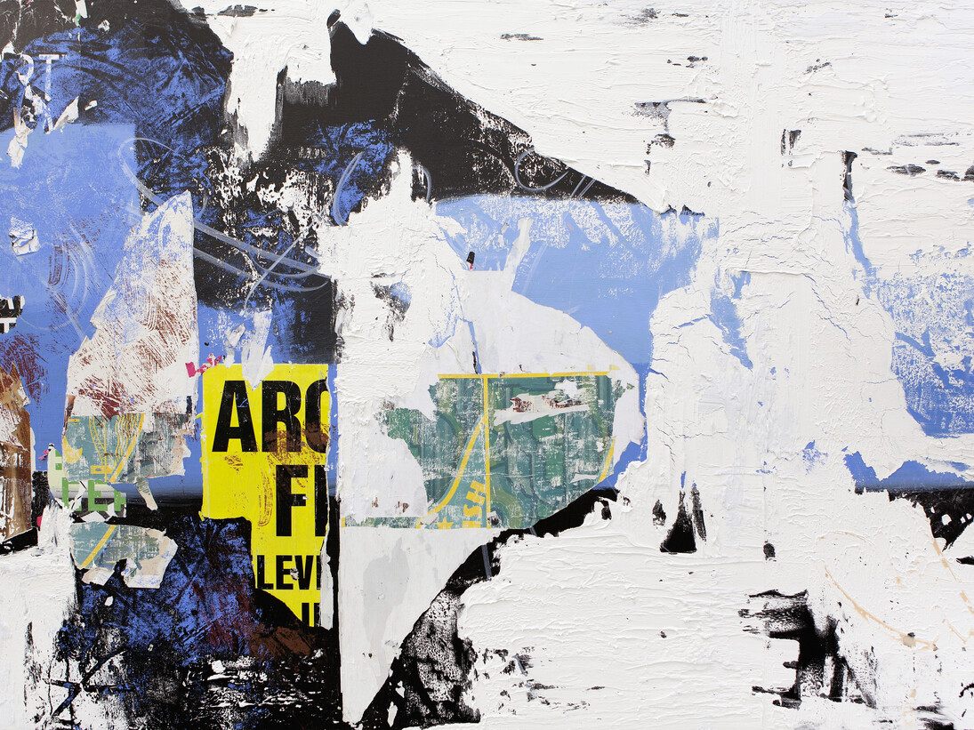 “Parallel and Perpendicular”, 60” by 108” (152 cm by 274 cm), acrylic, collage, ink, plaster/canvas, 2015, copyright: JOSÉ PARLÁ; Artists rights society. courtesy: Bryce Wolkowitz gallery and Mary Boone Gallery, New York
