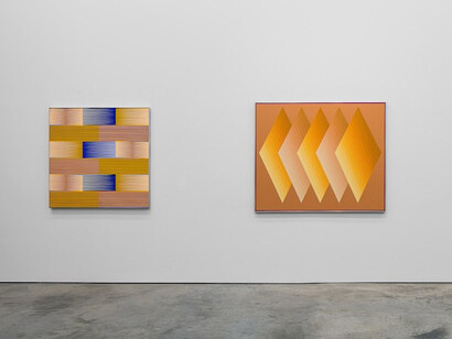 Carlos Cruz-Diez and Julian Stanczak, A difference in tone- two investigations of color, exhibition view. Courtesy of Sicardi | Ayers | Bacino