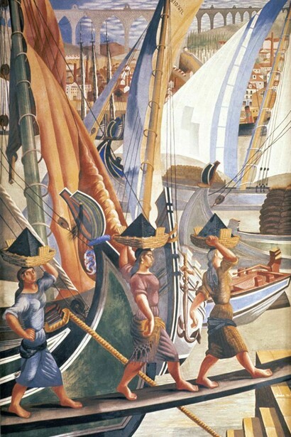 Painel a fresco de Almada Negreiros na Gare Marítima de Alcântara
