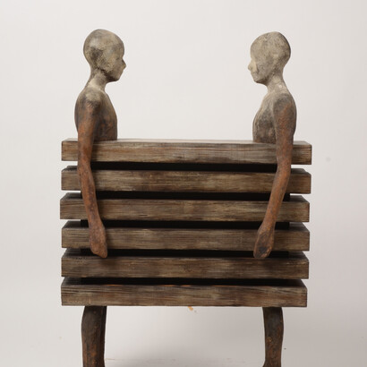 Jesús Curiá, "Enfrentados", Bronze, wood and iron, 27½ x 35½ x 11¾ (70 x 90 x 30cm)