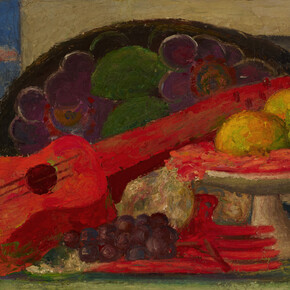 Mark Gertler, Still Life with Guitar, 1935, oil on board, 34 x 51.5 cm. Ben Uri Collection