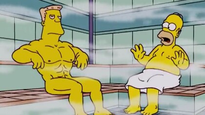 McBain-Rainier Wolfcastle en la sauna con Homer Simpson