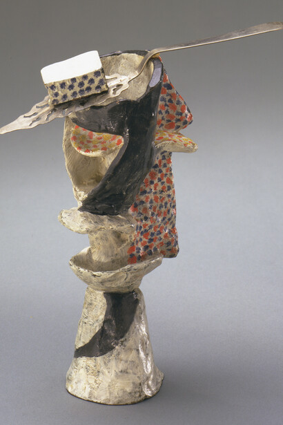 Pablo Picasso (Spanish, 1881–1973), Glass of Absinthe. Paris, spring 1914., Painted bronze with absinthe spoon. 8 1/2 x 6 1/2 x 3 3/8″ (21.6 x 16.4 x 8.5 cm), diameter at base 2 1/2″ (6.4 cm)
The Museum of Modern Art, New York, Gift of Louise Reinhardt Smith © 2015 Estate of Pablo Picasso / Artists Rights Society (ARS), New York