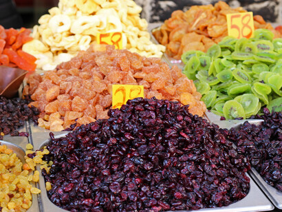 Dried fruit from the Mahane Yehuda market, photo by Carrie Hart 