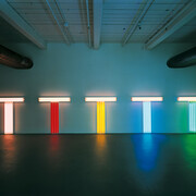 Installation view, Dan Flavin, untitled (to Don Judd, colorist) 1-5, 1987, MASS MoCA; courtesy of David Zwirner, New York London