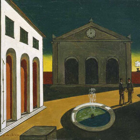 Giorgio de Chirico, L’addio dell’amico che parte all’amico che rimane, 1950, oil on canvas, 40 x 50 cm. © Tornabuoni Art