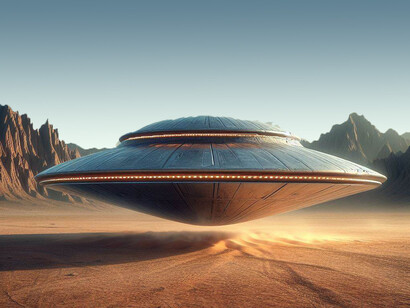 A hypothetical image of a UFO in the desert