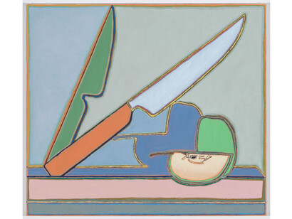 Holly Coulis, Knives and Apple, 2014, Oil on linen, 16” x 18”