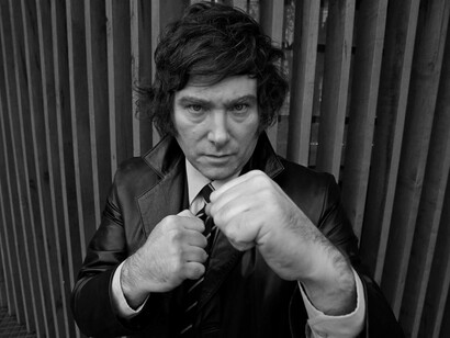 President Milei in a boxing stance for a photoshoot