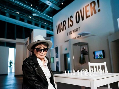 Yoko Ono visiting the exhibition