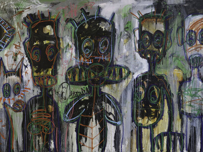 Aboudia, Untitled, 2015, Acrylic and oil stick on canvas, 200 x 300 cm, Courtesy of Jack Bell Gallery
