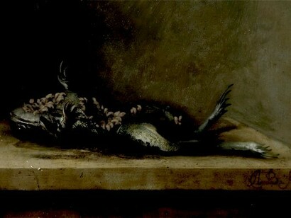 Una de las imágenes de «Transforming Vanitas Painting» de los artistas digitales Nick y Rob Carter, a partir de «Rana muerta con moscas» (Ambrosius Bosschaert II)