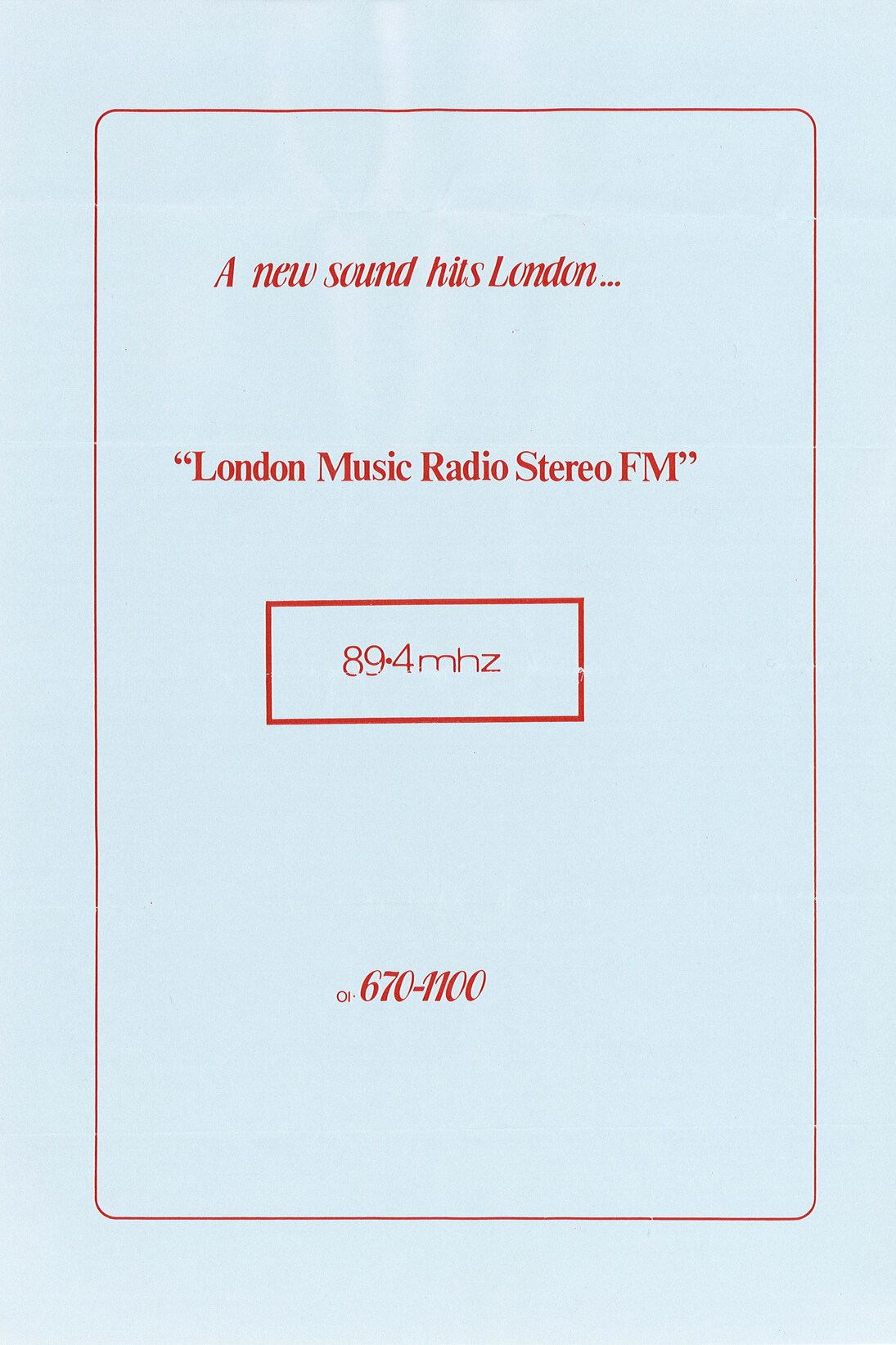 London Music Radio Stereo 89.4FM, c. 1980-89, flyer, image courtesy Stephen Hebditch