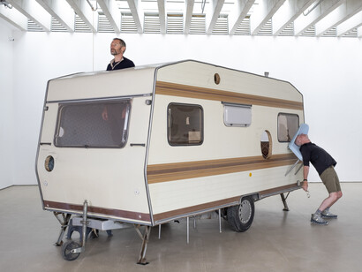 Erwin Wurm, Ship of Fools, 2017, installation at Yorkshire Sculpture Park, 2023. Courtesy Studio Erwin Wurm and Thaddaeus Ropac Gallery. Photo © Jonty Wilde, courtesy of Yorkshire Sculpture Park